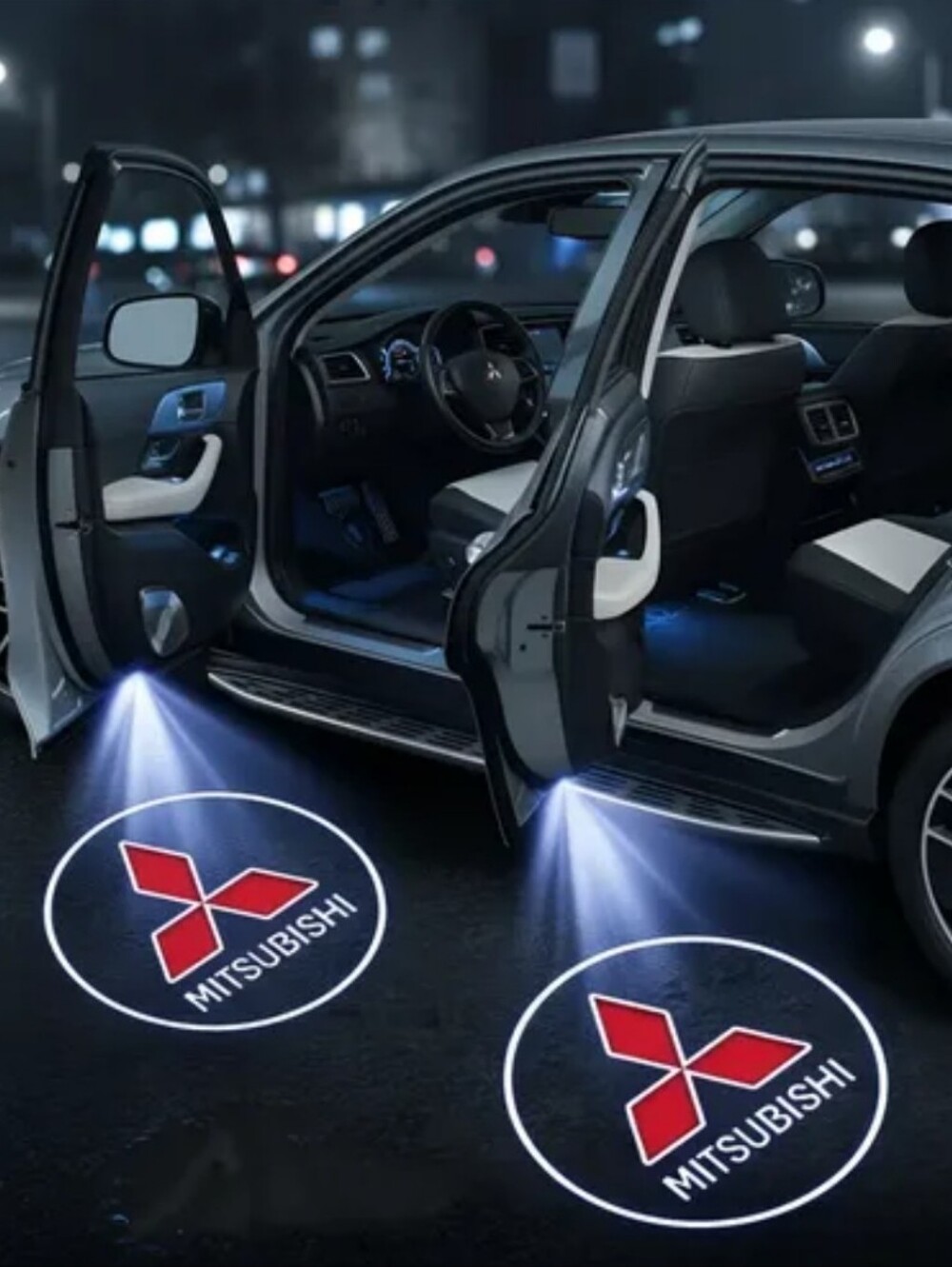 2 Universal wireless Mitsubishi car door projector logo Lights no tools needed